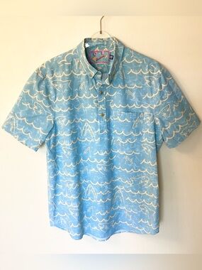 Chubbies Short Sleeve Shark and Wave Print Polo Shirt - Blue - XL